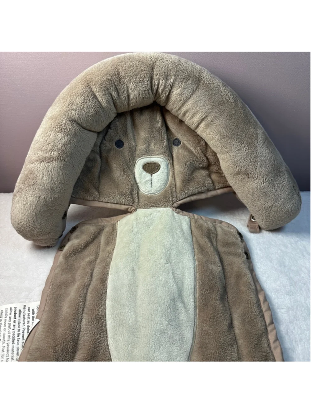 Goldbug Bear Car Seat Head Support Baby Infant Insert Brown Beige Plush